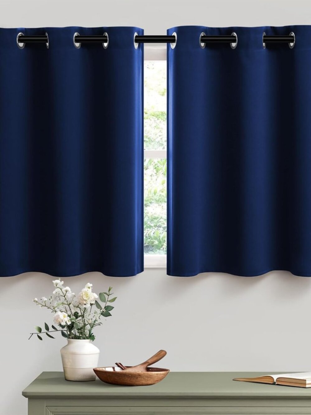 Set of 2 Navy Blue Blackout Curtains 50x46 Short Grommet Polyester Nautical